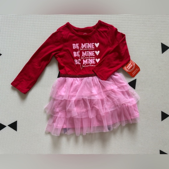Wonder Nation|Baby girl,toddler Valentine Day Red & Pink Long Sleeve tulle dress - Picture 4 of 6